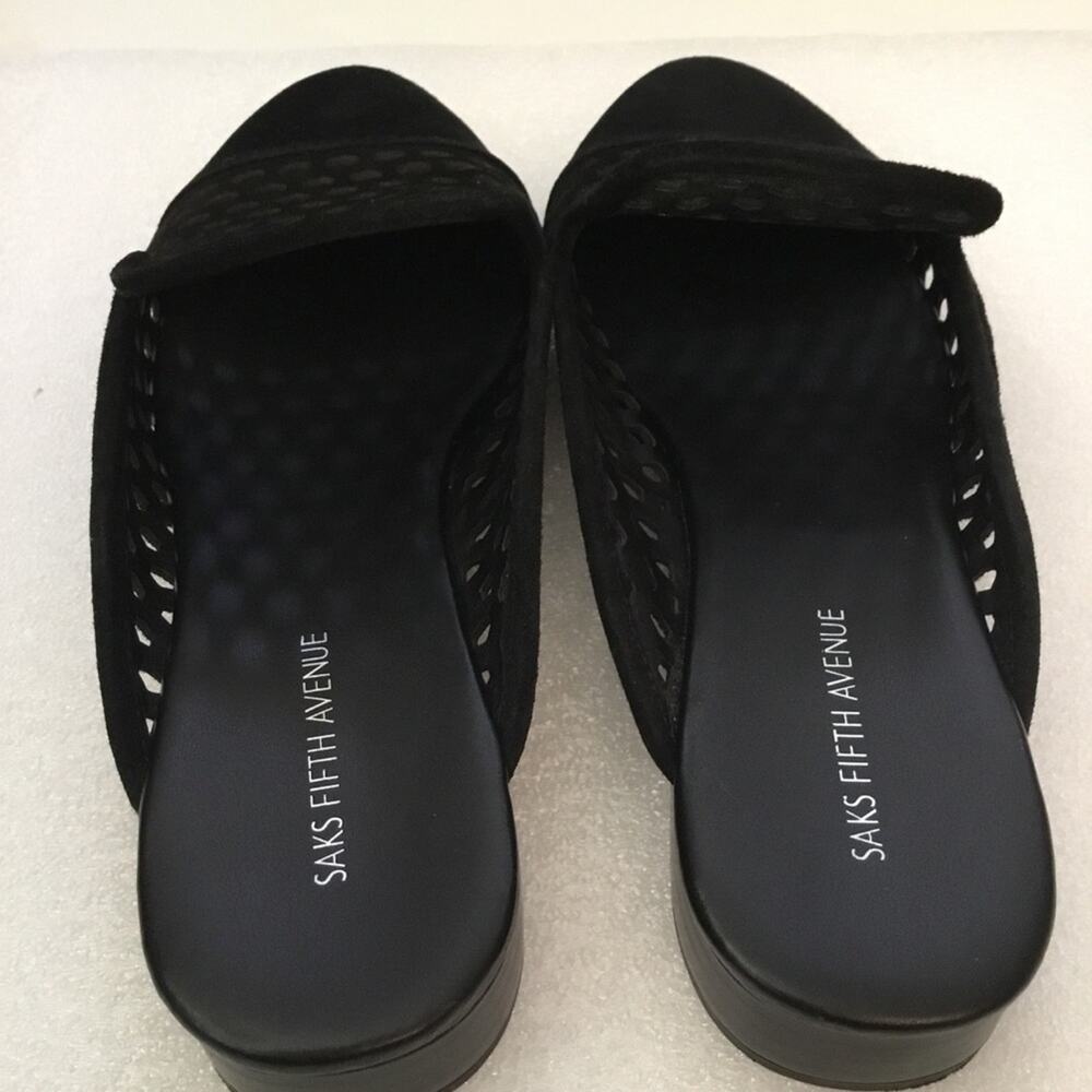 Saks Fifth Slide On Leather Black Flats - Picture 5 of 6